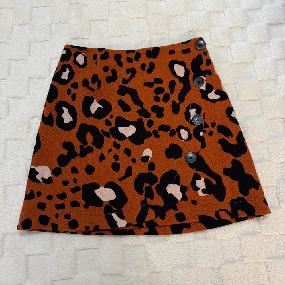 Maeve by Anthropologie Orange Leopard Print Mini Wrap Skirt, Women’s X-Small NWT - Picture 2 of 7